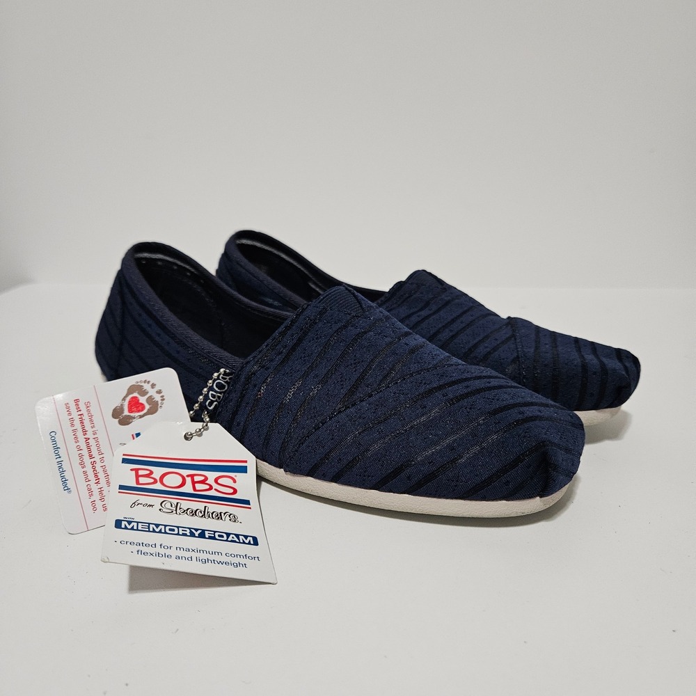 Skechers BOBS Memory Foam Slip On Shoes Womens 7 Navy Blue Casual Flats